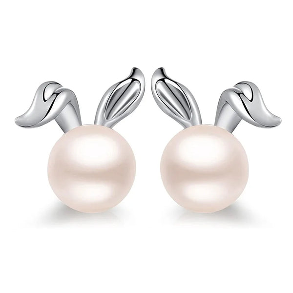 Rabbit Freshwater Pearl Stud Earrings | 925 Sterling Silver
