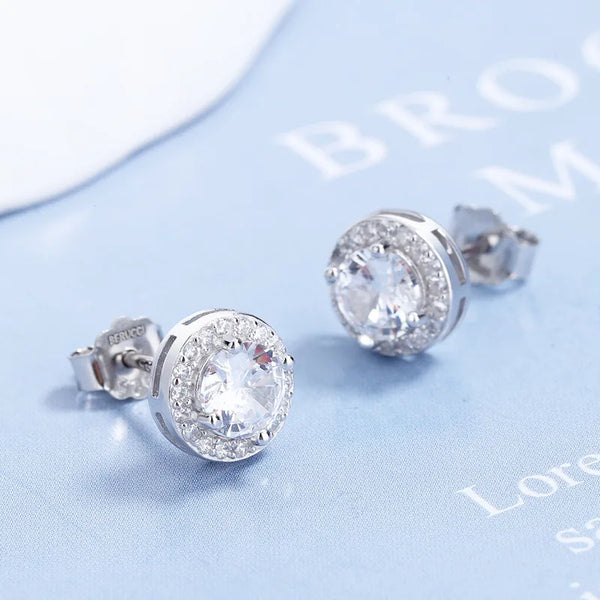 Round Rhinestone Stud Earrings | 925 Sterling Silver