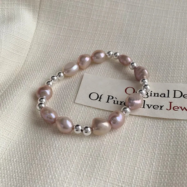 Pink Freshwater Pearl Bracelet | 925 Sterling Silver