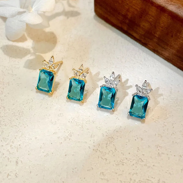 Blue Zircon Stud Earrings | 925 Sterling Silver