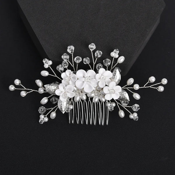 Artificial Pearl Hair Comb Headband | Silver