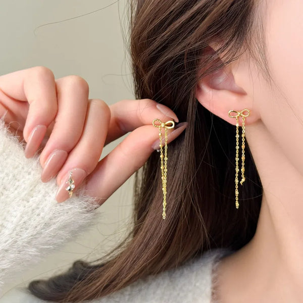 Tassel Bow Stud Earrings | 925 Sterling Silver