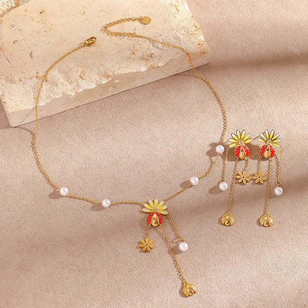 Chain Artificial Pearl Earrings | Stainless Steel