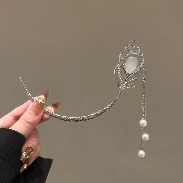 Tassel Artificial Pearl Hairpin Headband | Alloy