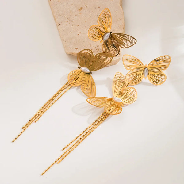 Floral Artificial Pearl Drop Earrings | Stainless Steel