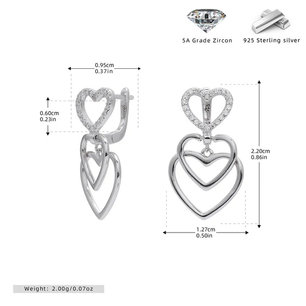 White Heart Drop Earrings | 925 Sterling Silver