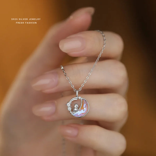 Rhinestone Celestial Pendant Necklace | 925 Sterling Silver