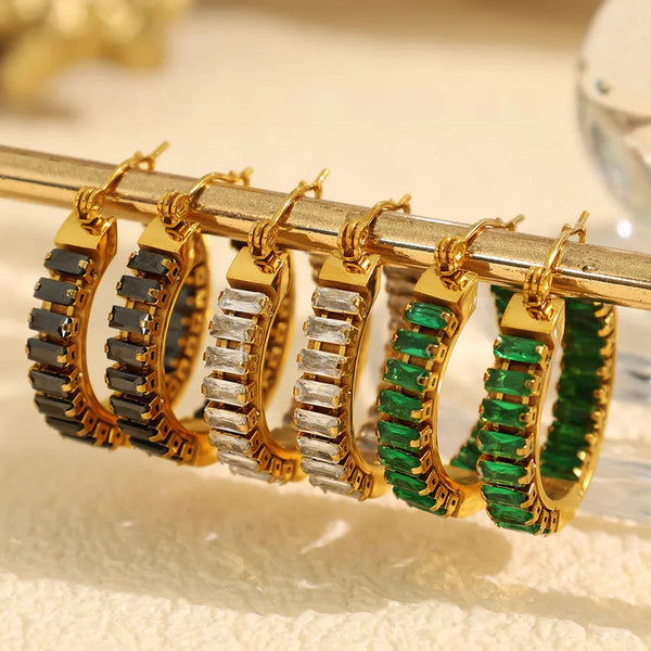Zircon Hoop Earrings | Stainless Steel
