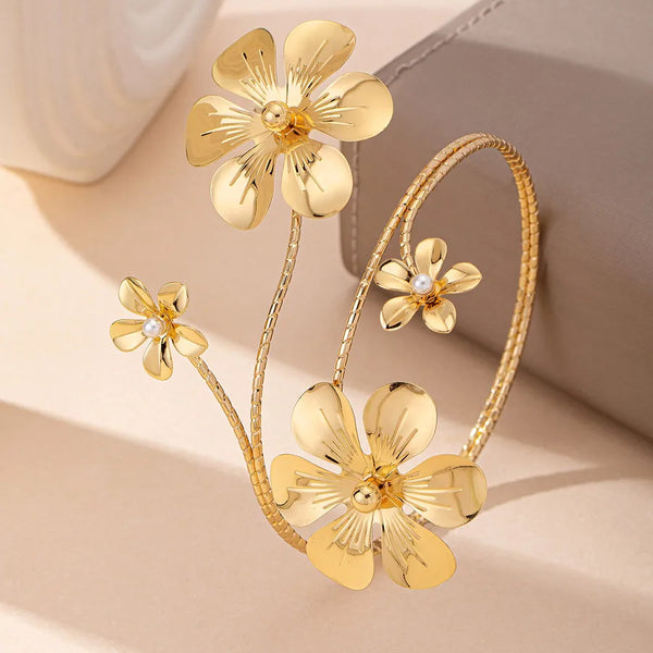 Flowers Floral Bangle Bracelet | Alloy