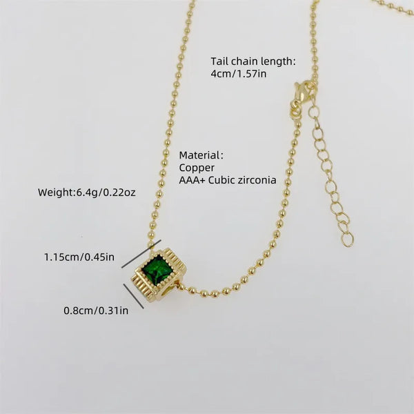 Square Zircon Pendant Necklace | Copper