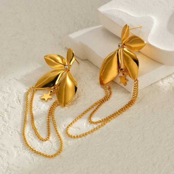 Geometric Floral Drop Earrings | Stainless Steel