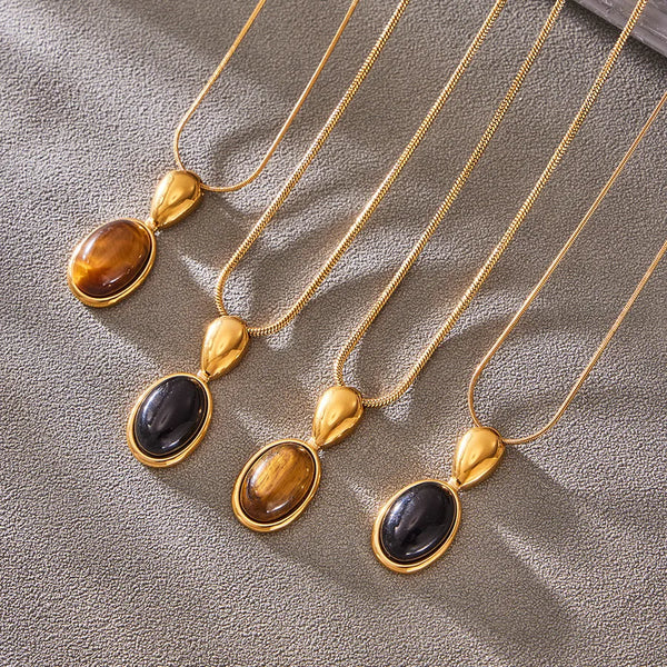 Natural Stone Pendant Necklace | Stainless Steel