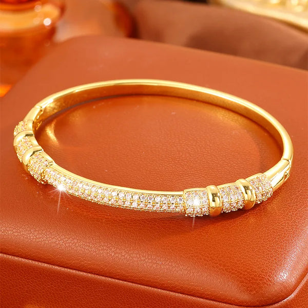 Gold-Plated Rhinestone Bangle Bracelet | Copper