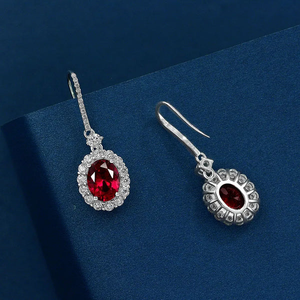 Red Geometric Drop Earrings | 925 Sterling Silver