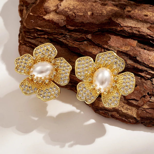 Gold-Plated Artificial Pearl Stud Earrings | Acrylic