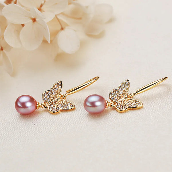Zircon Freshwater Pearl Drop Earrings | Freshwater Pearl
