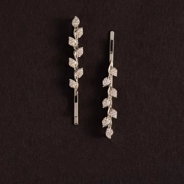 Leaf Artificial Pearl Hair Clip | Alloy
