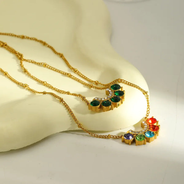 Green Zircon Pendant Necklace | Stainless Steel