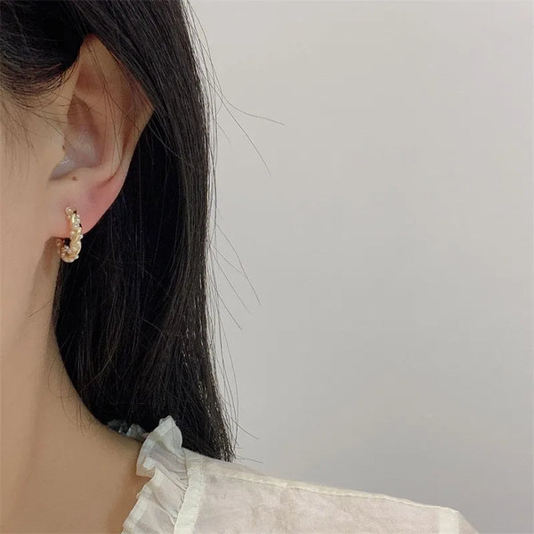 Geometric Artificial Pearl Earrings | Copper
