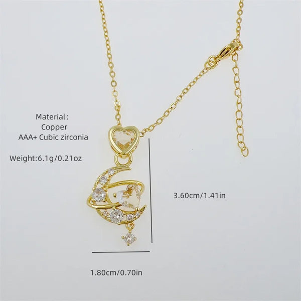 Zircon Heart Pendant Necklace | Copper