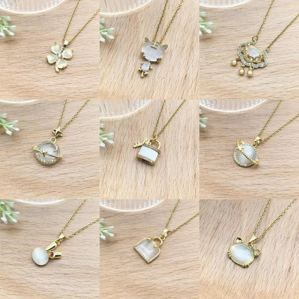 White Cat's Eye Pendant Necklace | Stainless Steel