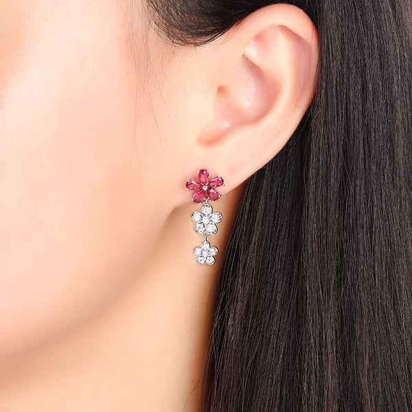 Red Floral Stud Earrings | 925 Sterling Silver
