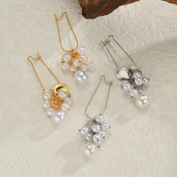 Geometric Artificial Pearl Earrings | Stainless Steel