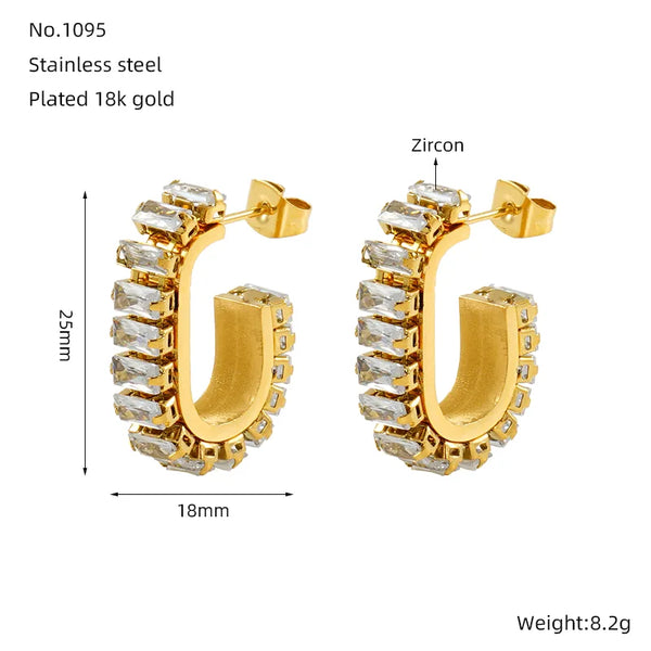 Gold-Plated Zircon Stud Earrings | Stainless Steel