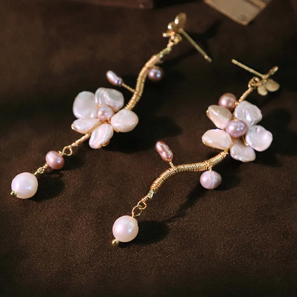 Floral Freshwater Pearl Stud Earrings | 925 Sterling Silver