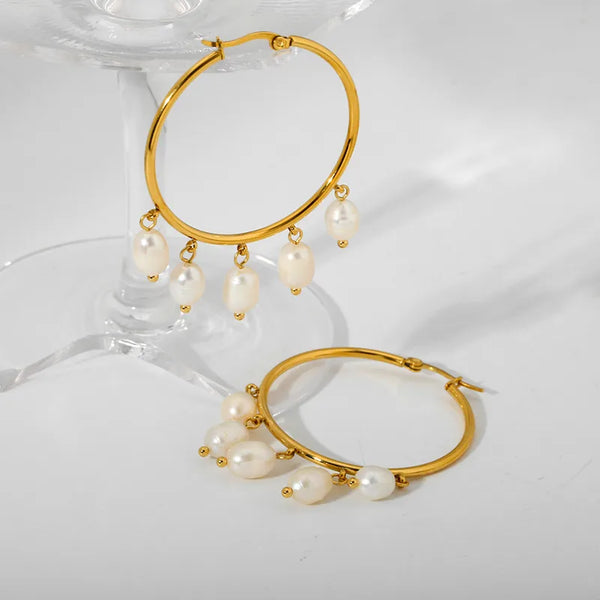 Freshwater Pearl Drop Earrings | Stainless Steel