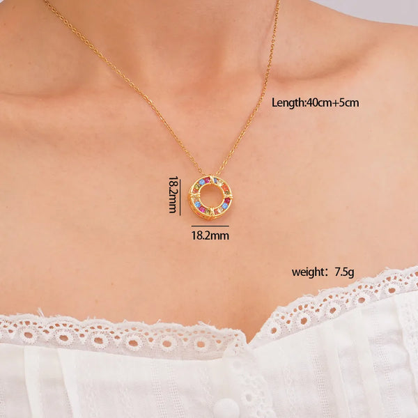 Round Zircon Pendant Necklace | Stainless Steel