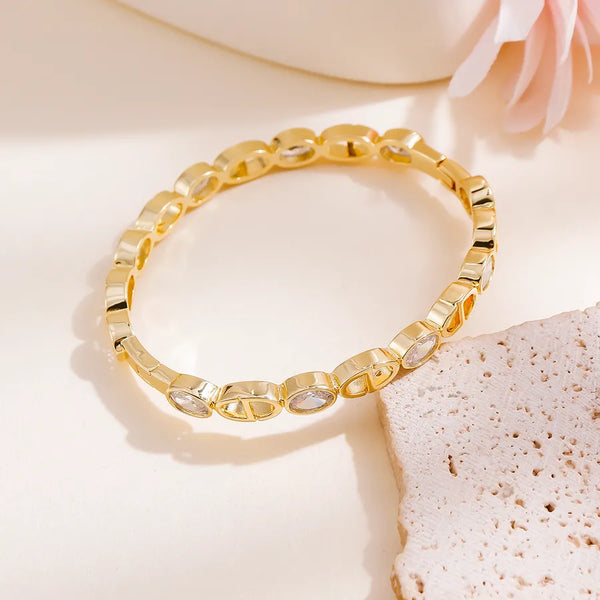 Gold-Plated Zircon Bangle Bracelet | Copper