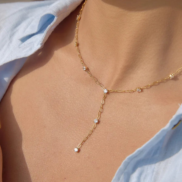 Gold Zircon Necklace | Stainless Steel