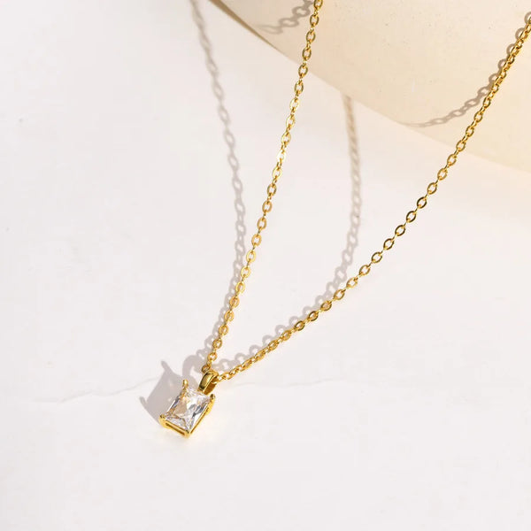 Gold Zircon Pendant Necklace | Stainless Steel
