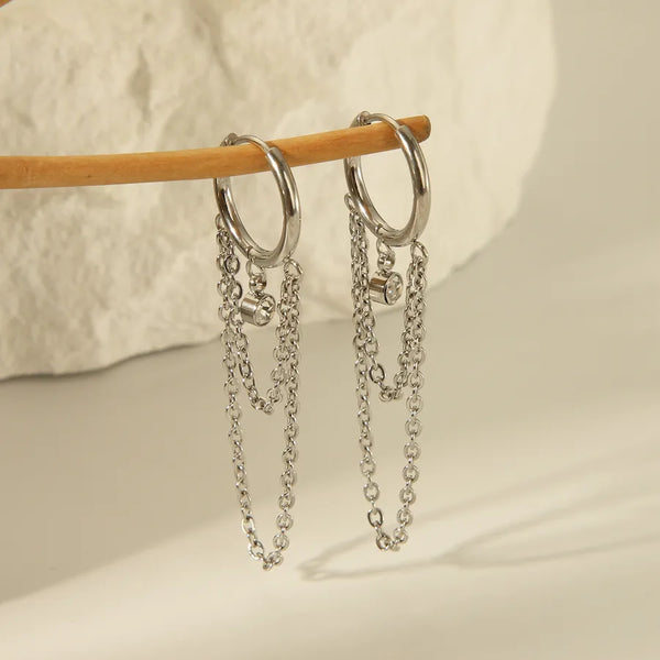 Chain Zircon Drop Earrings | Stainless Steel