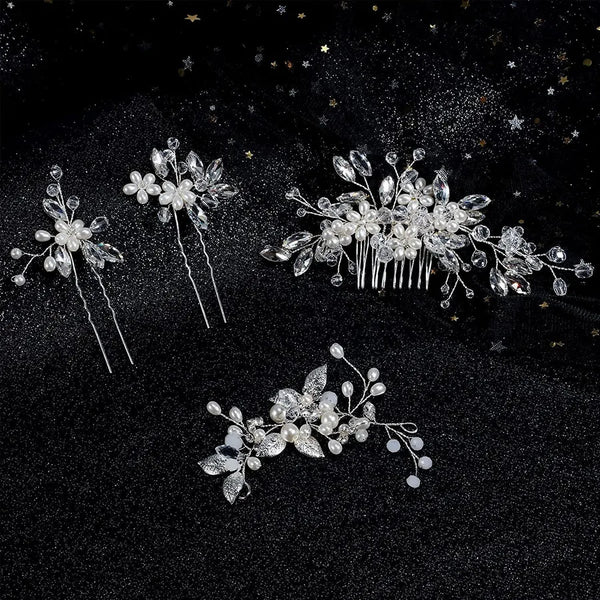White Artificial Pearl Hair Comb Headband | Crystal