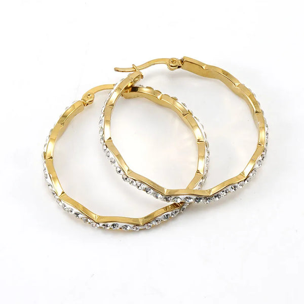 Rhinestone Hoop Earrings | Stainless Steel