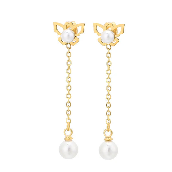 Artificial Pearl Drop Earrings | Stainless Steel