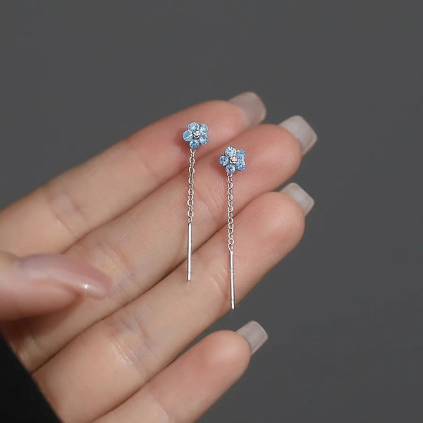 Blue Floral Earrings | Silver