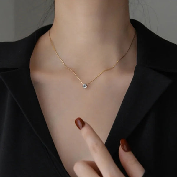 Titanium Zircon Pendant Necklace | Titanium Steel