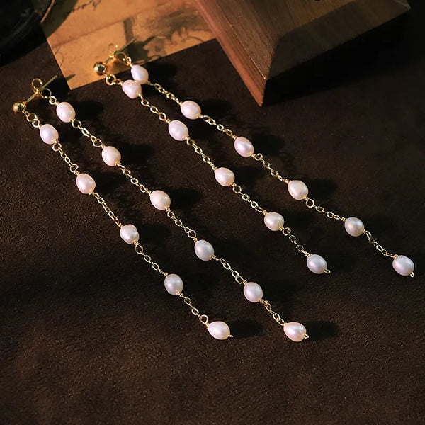 Tassel Freshwater Pearl Stud Earrings | 925 Sterling Silver