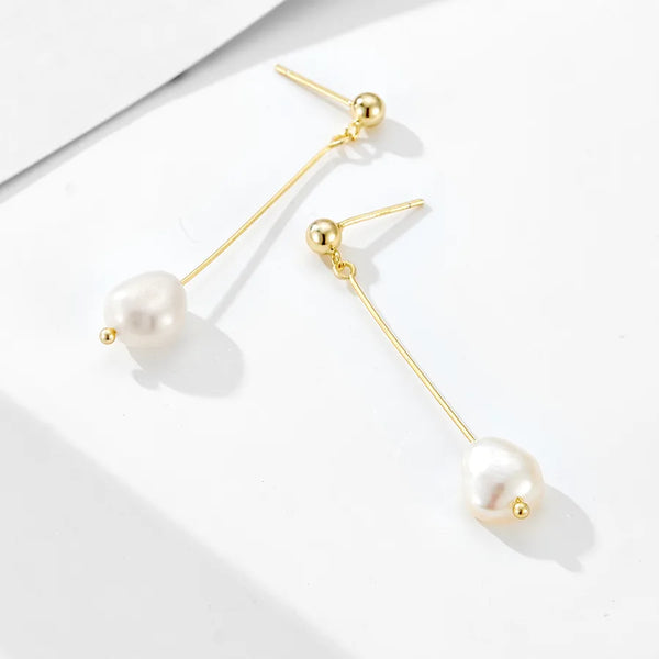 Long Freshwater Pearl Stud Earrings | 925 Sterling Silver