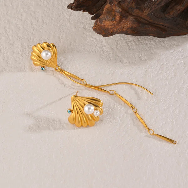 Gold-Plated Artificial Pearl Stud Earrings | Stainless Steel