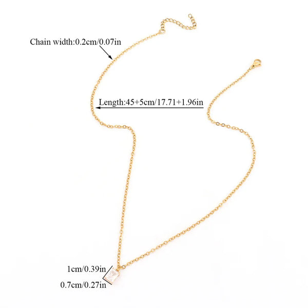 Geometric Zircon Pendant Necklace | Stainless Steel