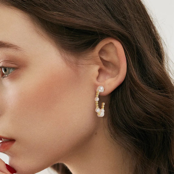 Pearl Hoop Earrings | 925 Sterling Silver
