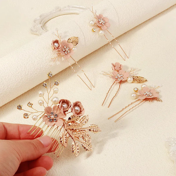 Pink Floral Hairpin Headband | Pearl