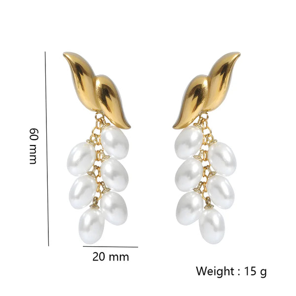Gold-Plated Pearl Drop Earrings | Stainless Steel