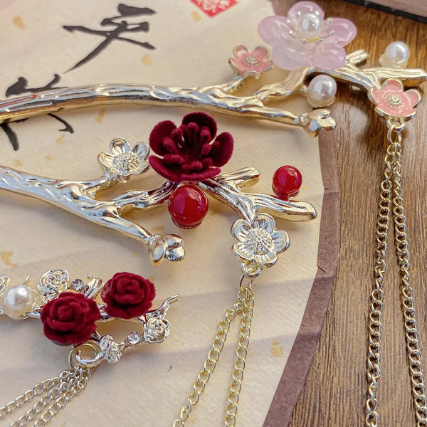 Red Floral Hair Clip | Pearl
