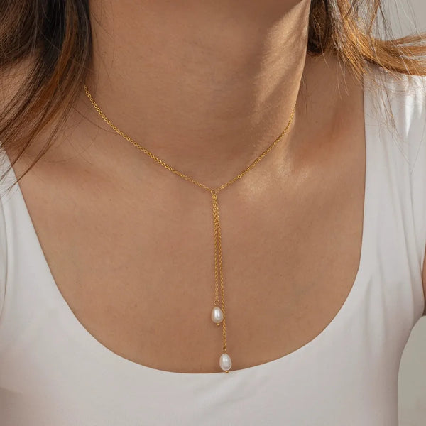 Minimalist Freshwater Pearl Necklace | Stainless Steel