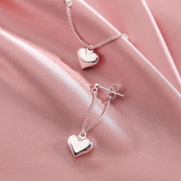 Silver-Plated Heart Drop Earrings | 925 Sterling Silver